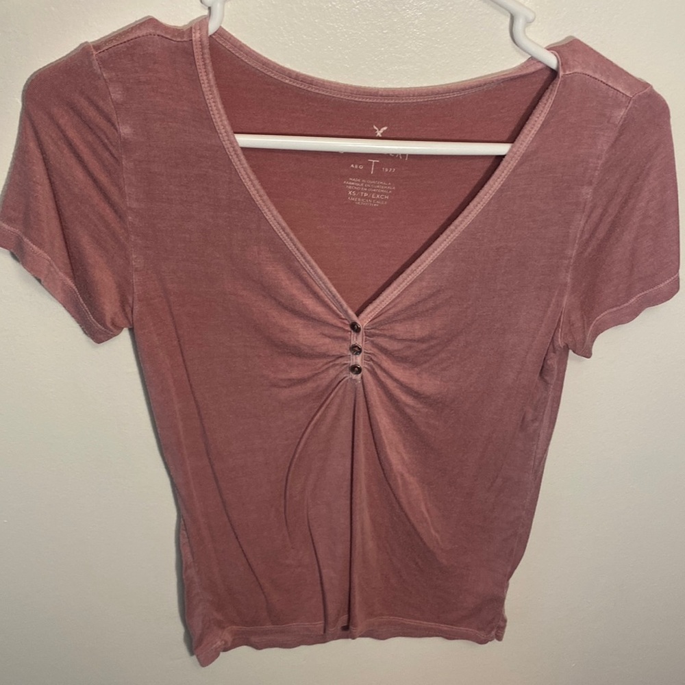 Light Pink Deep Cut American Eagle Tight T-Shirt